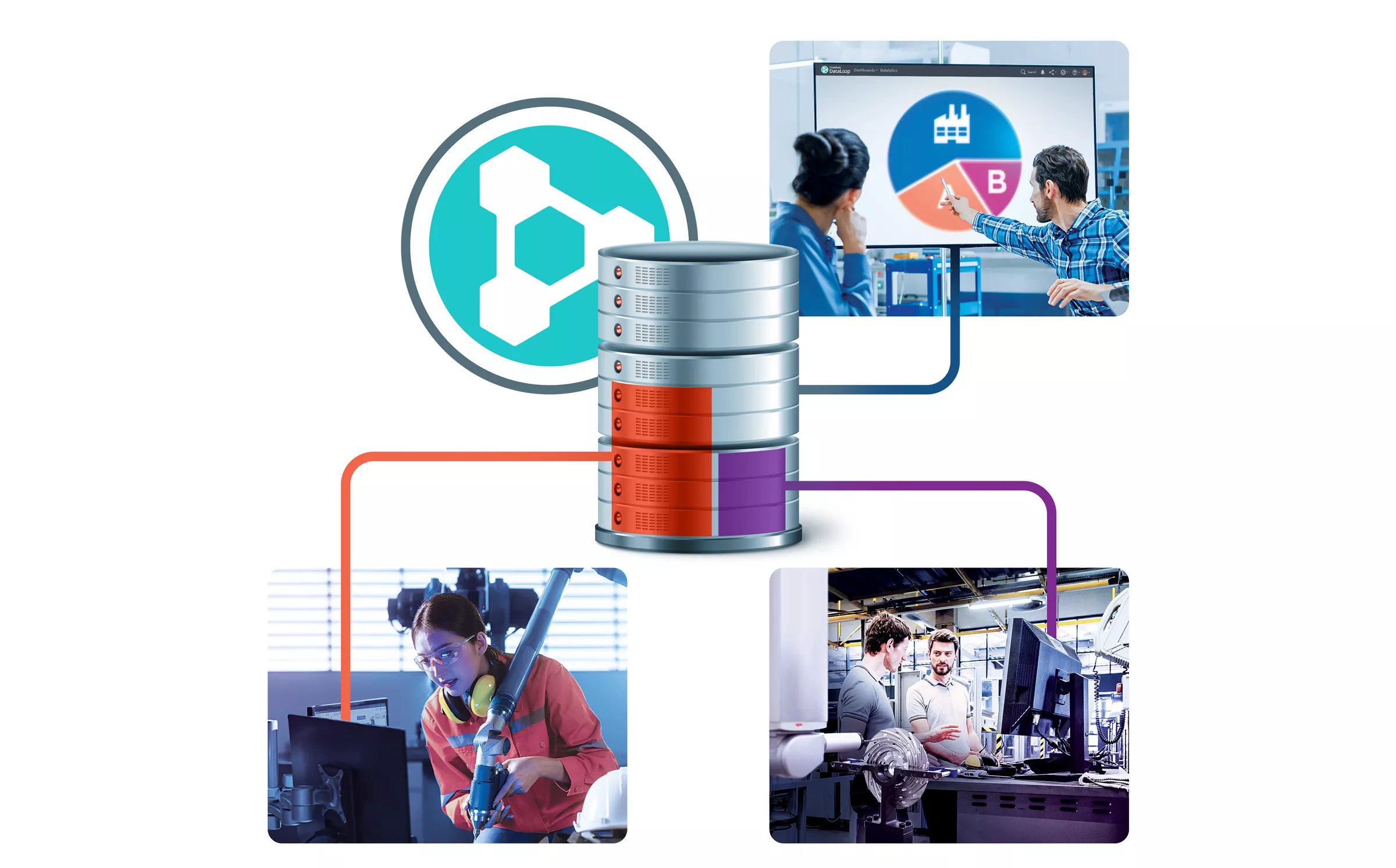 Diagrama que muestra cómo el acceso a PolyWorks|DataLoop está totalmente controlado por la empresa propietaria de la base de datos